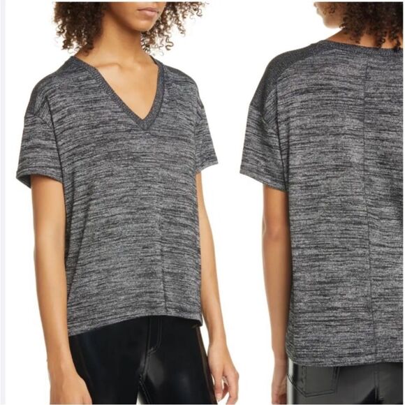 RAG & BONE | Avryl Gray/Black Heathered V-Neck Short Sleeve Tee Women’s Size XL - Picture 1 of 9